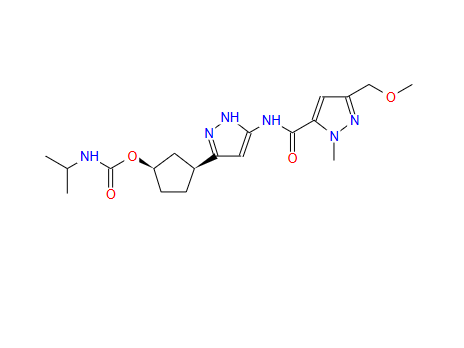 (1R,3S)-3-(5-(3-(甲氧基甲基)-1-甲基-1H-吡唑-5-甲酰胺基)-1H-吡唑-3-基)环戊基异丙基氨基甲酸酯,(1R,3S)-3-(3-(3-(methoxymethyl)-1-methyl-1H-pyrazole-5-carboxamido)-1H-pyrazol-5-yl)cyclopentyl isopropylcarbamate