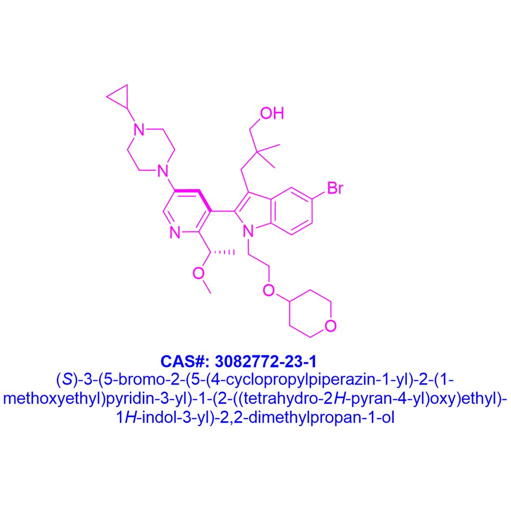 (S)-3-(5-bromo-2-(5-(4-cyclopropylpiperazin-1-yl)-2-(1-methoxyethyl)pyridin-3-yl)-1-(2-((tetrahydro-2H-pyran-4-yl)oxy)ethyl)-1H-indol-3-yl)-2,2-dimethylpropan-1,(S)-3-(5-bromo-2-(5-(4-cyclopropylpiperazin-1-yl)-2-(1-methoxyethyl)pyridin-3-yl)-1-(2-((tetrahydro-2H-pyran-4-yl)oxy)ethyl)-1H-indol-3-yl)-2,2-dimethylpropan-1-ol