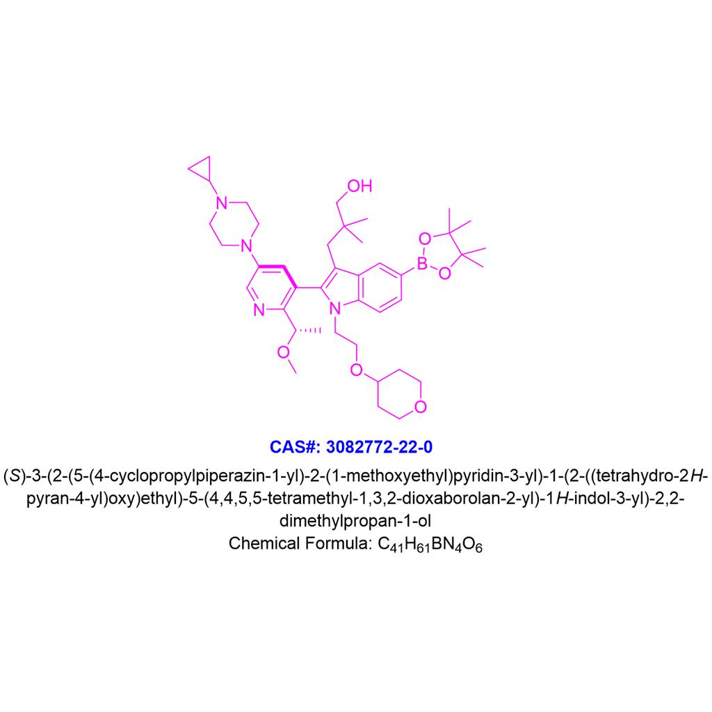 (S)-3-(2-(5-(4-cyclopropylpiperazin-1-yl)-2-(1-methoxyethyl)pyridin-3-yl)-1-(2-((tetrahydro-2H-pyran-4-yl)oxy)ethyl)-5-(4,4,5,5-tetramethyl-1,3,2-dioxaborolan-2,(S)-3-(2-(5-(4-cyclopropylpiperazin-1-yl)-2-(1-methoxyethyl)pyridin-3-yl)-1-(2-((tetrahydro-2H-pyran-4-yl)oxy)ethyl)-5-(4,4,5,5-tetramethyl-1,3,2-dioxaborolan-2-yl)-1H-indol-3-yl)-2,2-dimethylpropan-1-ol