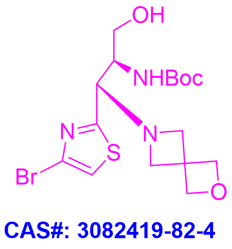 tert-butyl ((1S,2S)-1-(4-bromothiazol-2-yl)-3-hydroxy-1-(2-oxa-6-azaspiro[3.3]heptan-6-yl)propan-2-yl)carbamate,tert-butyl ((1S,2S)-1-(4-bromothiazol-2-yl)-3-hydroxy-1-(2-oxa-6-azaspiro[3.3]heptan-6-yl)propan-2-yl)carbamateethyl ester