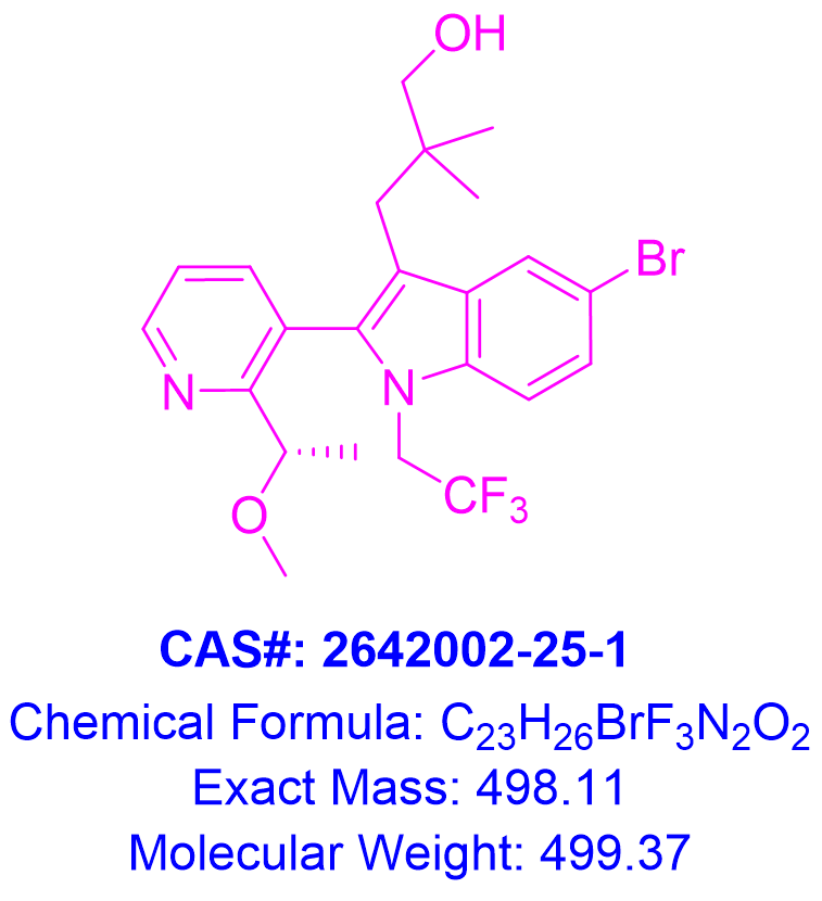 (S)-3-(5-bromo-2-(2-(1-methoxyethyl)pyridin-3-yl)-1-(2,2,2-trifluoroethyl)-1H-indol-3-yl)-2,2-dimethylpropan-1-ol,(S)-3-(5-bromo-2-(2-(1-methoxyethyl)pyridin-3-yl)-1-(2,2,2-trifluoroethyl)-1H-indol-3-yl)-2,2-dimethylpropan-1-ol