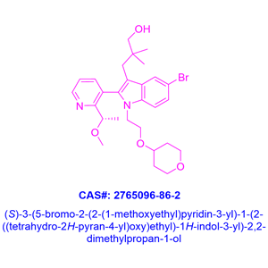 (S)-3-(5-bromo-2-(2-(1-methoxyethyl)pyridin-3-yl)-1-(2-((tetrahydro-2H-pyran-4-yl)oxy)ethyl)-1H-indol-3-yl)-2,2-dimethylpropan-1-ol,(S)-3-(5-bromo-2-(2-(1-methoxyethyl)pyridin-3-yl)-1-(2-((tetrahydro-2H-pyran-4-yl)oxy)ethyl)-1H-indol-3-yl)-2,2-dimethylpropan-1-ol