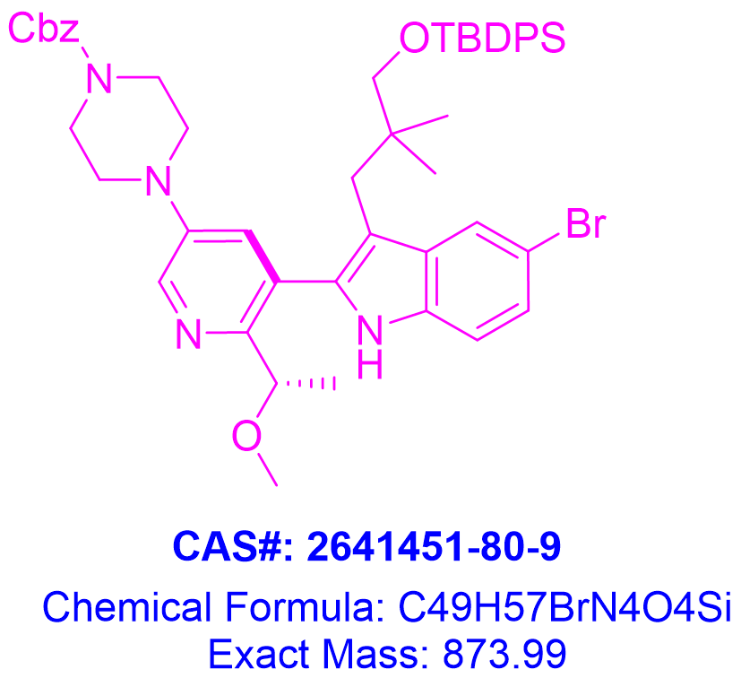 (S)-4-[5-[5-溴-3-[3-[(叔丁基二苯基甲硅烷基)氧基]-2,2-二甲基丙基]-1H-吲哚-2-基]-6-(1-甲氧基乙基)吡啶-3-基]哌嗪-1-羧酸苄酯,1-Piperazinecarboxylic acid, 4-[5-[5-bromo-3-[3-[[(1,1-dimethylethyl)diphenylsilyl]oxy]-2,2-dimethylpropyl]-1H-indol-2-yl]-6-[(1S)-1-methoxyethyl]-3-pyridinyl]-, phenylmethyl ester