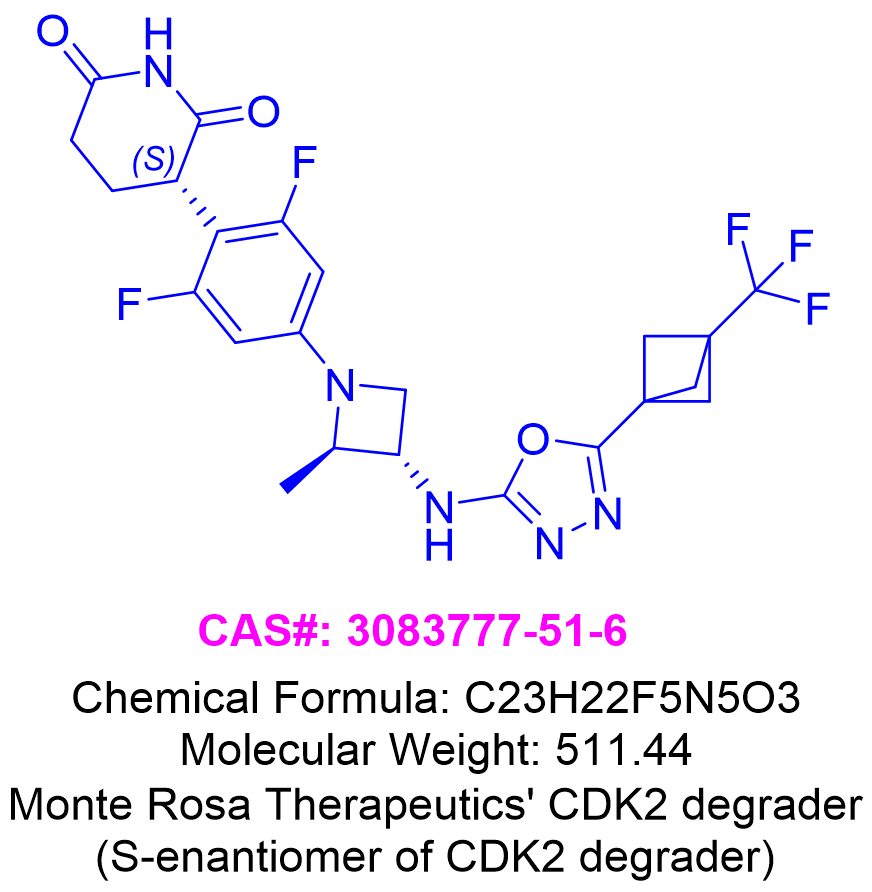 (S)-CDK2 degrader of compound 139,(S)-3-(2,6-difluoro-4-((2R,3S)-2-methyl-3-((5-(3-(trifluoromethyl)bicyclo[1.1.1]pentan-1-yl)-1,3,4-oxadiazol-2-yl)amino)azetidin-1-yl)phenyl)piperidine-2,6-dione