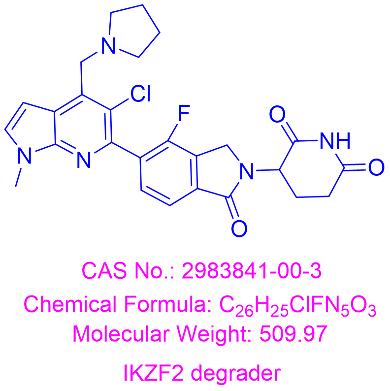 3-(5-(5-chloro-1-methyl-4-(pyrrolidin-1-ylmethyl)-1H-pyrrolo[2,3-b]pyridin-6-yl)-4-fluoro-1-oxoisoindolin-2-yl)piperidine-2,6-dione,3-(5-(5-chloro-1-methyl-4-(pyrrolidin-1-ylmethyl)-1H-pyrrolo[2,3-b]pyridin-6-yl)-4-fluoro-1-oxoisoindolin-2-yl)piperidine-2,6-dione