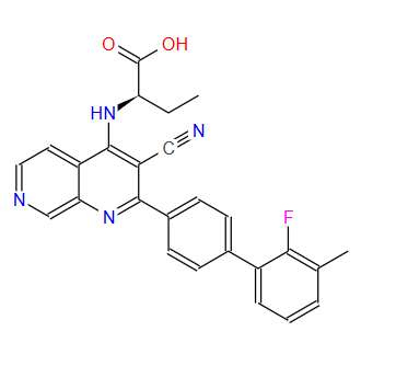 化合物 BAY-091,Butanoic acid, 2-[[3-cyano-2-(2′-fluoro-3′-methyl[1,1′-biphenyl]-4-yl)-1,7-naphthyridin-4-yl]amino]-, (2R)-