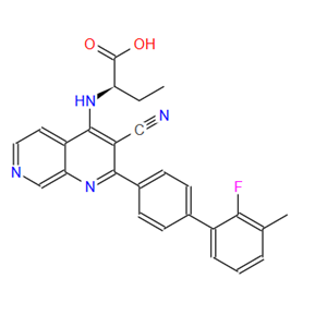 化合物 BAY-091,Butanoic acid, 2-[[3-cyano-2-(2′-fluoro-3′-methyl[1,1′-biphenyl]-4-yl)-1,7-naphthyridin-4-yl]amino]-, (2R)-