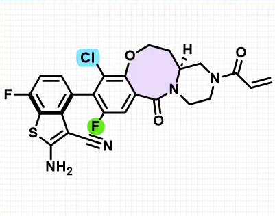 化合物LY-3537982,4-[(3aR)-6-chloro-8-fluoro-10-oxo-2-prop-2-enoyl-1,3,3a,4-tetrahydroimidazo[5,1-c][1,4]benzoxazepin-7-yl]-2-amino-7-fluoro-1-benzothiophene-3-carbonitrile