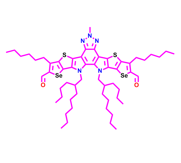 12,13-双（2-丁基辛基）-3,9-二己基-6-甲基-12,13-二氢-6H-硒吩[2'，3'：4'，5']噻吩并[2'，5':4,5]吡咯并[3,2-g]硒吩[2'，3':4,5]噻吩并[3,2-b][1,2,3]三唑并[4,5-e]吲哚-2,10-二甲醛,12,13-bis(2-butyloctyl)-3,9-dihexyl-6-methyl-12,13-dihydro-6H-selenopheno[2'',3'':4',5']thieno[2',3':4,5]pyrrolo[3,2-g]selenopheno[2',3':4,5]thieno[3,2-b][1,2,3]triazolo[4,5-e]indole-2,10-dicarbaldehyde