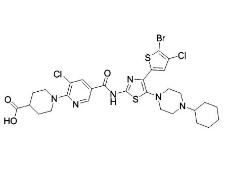 1-(3-氯代-5-｛[4-(4-氯-5-溴噻吩-2-基)-5-(4-环己基哌嗪-1-基)-1,3-噻唑-2-基]氨基甲酰基｝吡啶-2-基)哌啶-4-羧酸(AFQBP-IM-F),1-(3-Chloro-5-{[4-(4-chloro-5-bromothiophen-2-yl)-5-(4-cyclohexylpiperazin-1-yl)-1,3-thiazol-2-yl]carbamoyl}pyridin-2-yl)piperidine-4-carboxylic acid (AFQBP-IM-F)