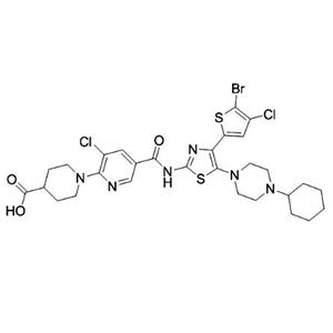 1-(3-氯代-5-｛[4-(4-氯-5-溴噻吩-2-基)-5-(4-环己基哌嗪-1-基)-1,3-噻唑-2-基]氨基甲酰基｝吡啶-2-基)哌啶-4-羧酸(AFQBP-IM-F)