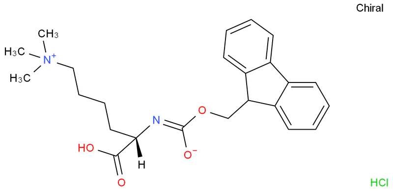 Fmoc-N',N',N'-三甲基-L-赖氨酸氯化物,N-[(9H-Fluoren-9-ylmethoxy)carbonyl]-N',N',N'-trimethyl-L-lysine chloride; Fmoc-Lys(Me)3-OH chloride; N-(5-carboxy-5-{[(9H-fluoren-9-ylmethoxy)carbonyl]amino}pentyl)-N,N-dimethylmethanaminium chloride